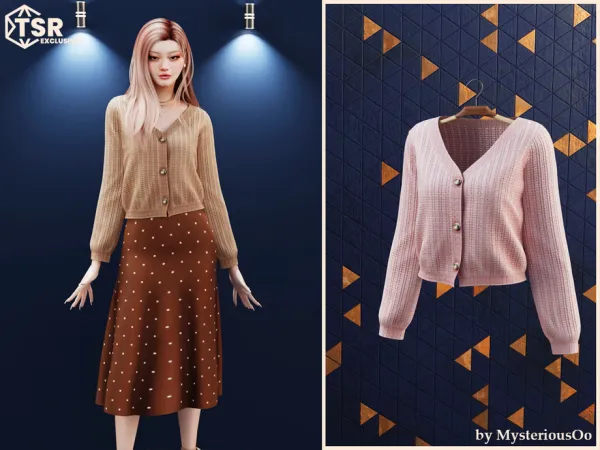 Alpha Short loose knitted cardigan by MysteriousOo - The Sims 4 Custom Content