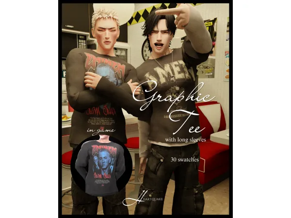 Mix heartquake u2661 graphic tee with long sleeves - The Sims 4 Custom Content
