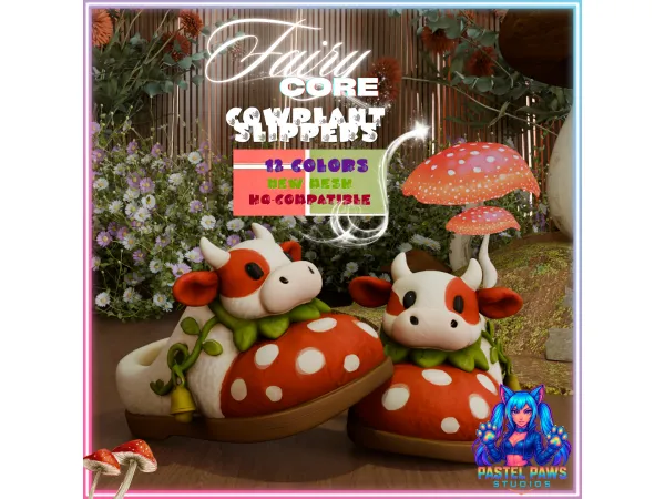 Alpha Fairy Core Cowplant Slippers by PastelPaws - The Sims 4 Custom Content