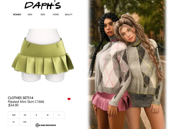 Alpha Daph's Clothes SET514 Pleated Mini Skirt C1666 - The Sims 4 Custom Content