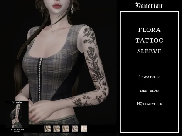 Mix Flora tattoo sleeve by Venerian - The Sims 4 Custom Content
