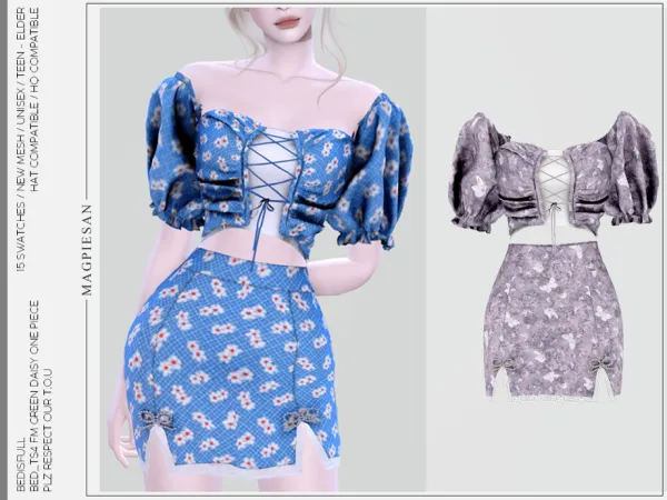 Alpha Green daisy one piece by magpiesan - The Sims 4 Custom Content