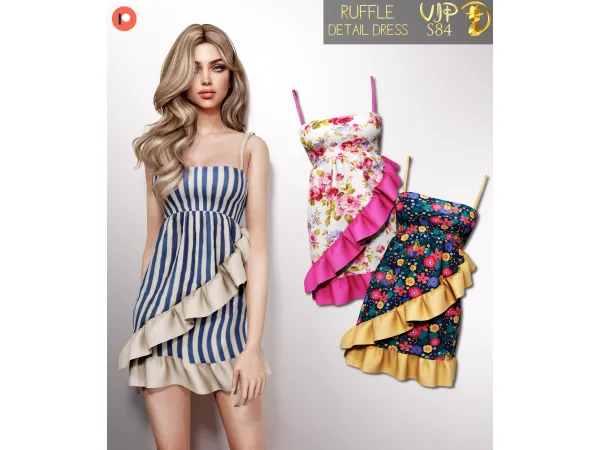 Alpha Ruffle Detail Dress S84 by turksimmer - The Sims 4 Custom Content