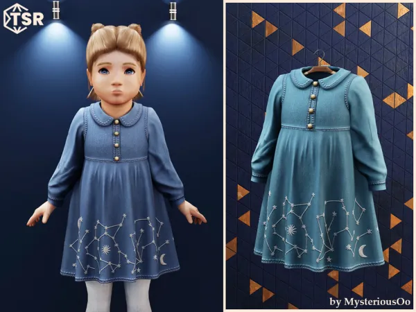 Alpha Denim dress with star embroidery Toddler by MysteriousOo - The Sims 4 Custom Content
