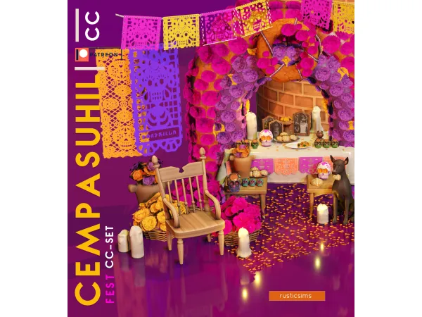 Sims 4 Maxis Mix Day of the Dead CC: CEMPASUCHIL FEST by rusticsims