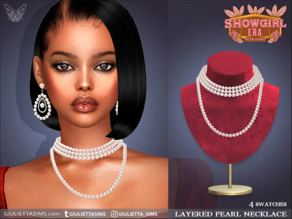 Alpha Showgirl Era Layered Pearl Necklace - The Sims 4 Custom Content