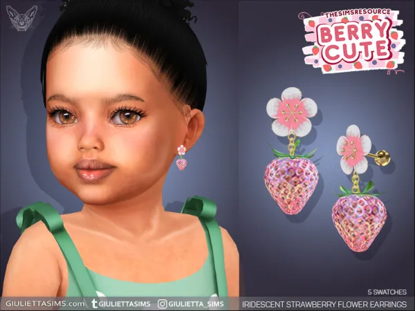 Alpha Berry Cute Iridescent Strawberry Flower Earrings For Toddlers - The Sims 4 Custom Content