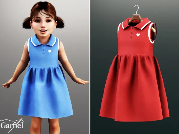 Mix Toddler Sleeveless polo dress with heart detail by Garfiel - The Sims 4 Custom Content