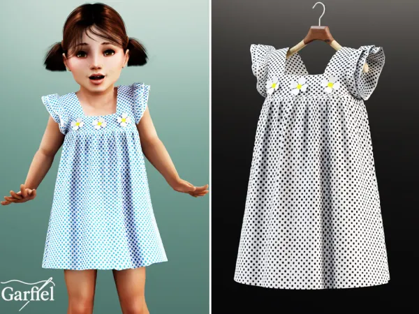 Alpha Toddler Polka dot dress with daisy detail by Garfiel - The Sims 4 Custom Content