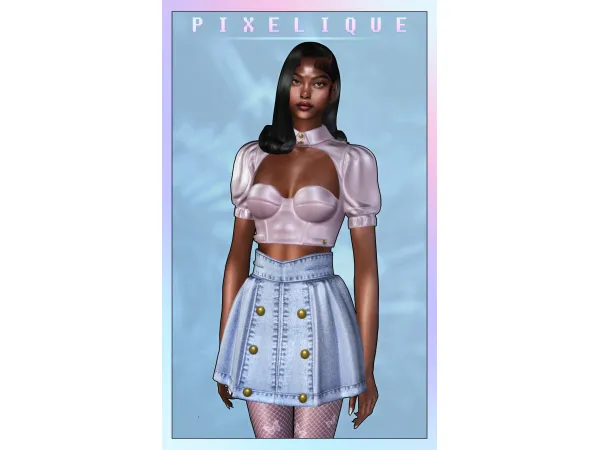 Alpha Paloma Cropped Shirt Paloma Denim Skirt by PIXELIQUE - The Sims 4 Custom Content