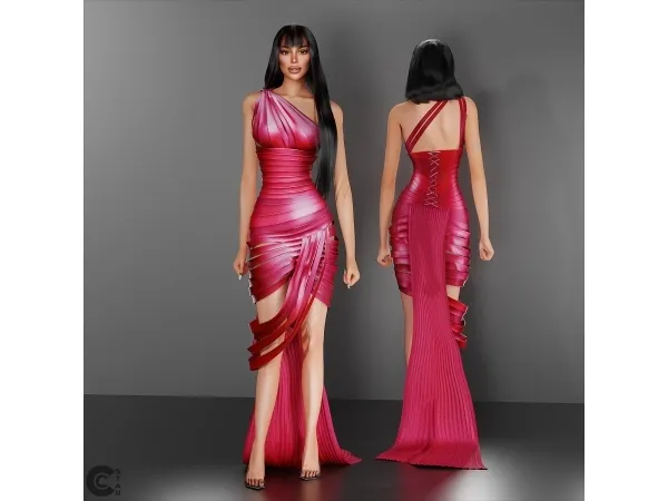 Mix Fluid Sculpted Draped Dress cool_content_star - The Sims 4 Custom Content