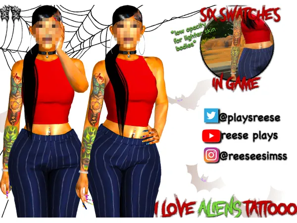 Mix I love aliens tattoo by reeseplays - The Sims 4 Custom Content
