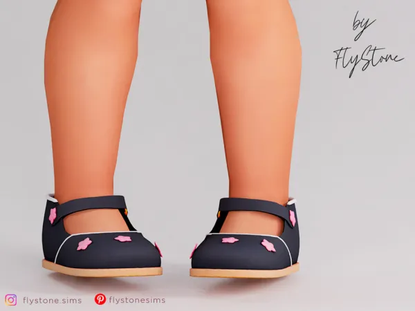 Maxis Match Toddler Leather Flats With Flowers by FlyStone - The Sims 4 Custom Content