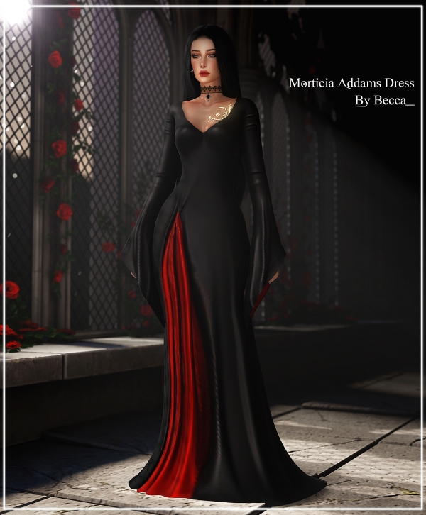 Alpha Morticia Addams Dress by beccaxcouquetts - The Sims 4 Custom Content
