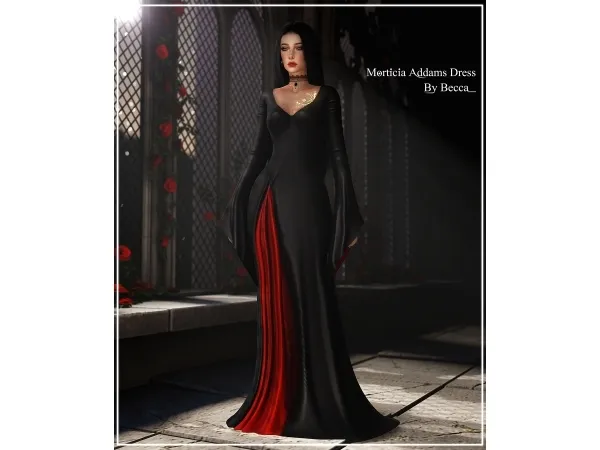 Alpha Morticia Addams Dress - The Sims 4 Custom Content