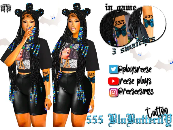 Mix 555 BluButterfly Tattoo by reeseplays - The Sims 4 Custom Content