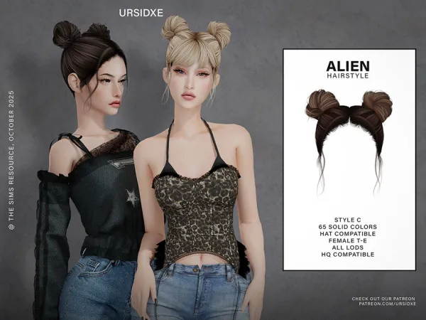 Alpha Alien (Hairstyle) Style C by Ursidxe - The Sims 4 Custom Content