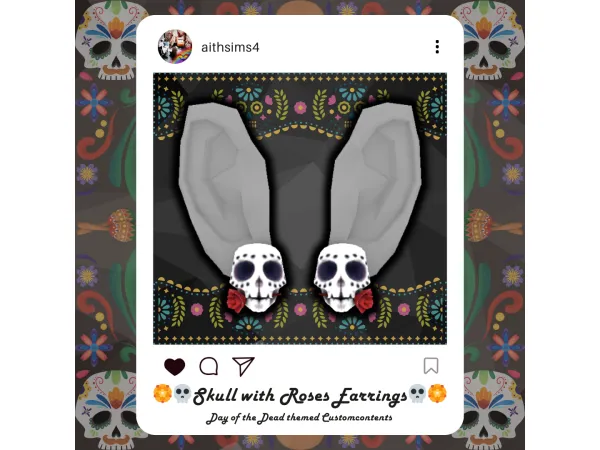 Sims 4 Maxis Match Day of the Dead CC: Skull with Roses Earrings by aithsims