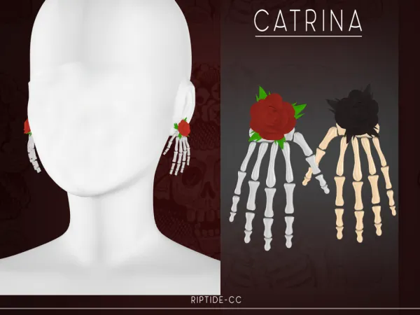 Alpha Catrina Earrings by riptidecc - The Sims 4 Custom Content