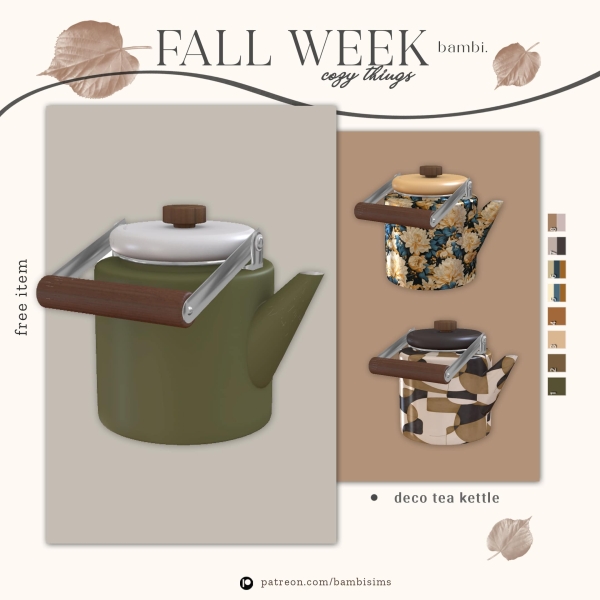 Alpha fall week two toned deco tea kettle ( freebies ) by bambisims - The Sims 4 Custom Content