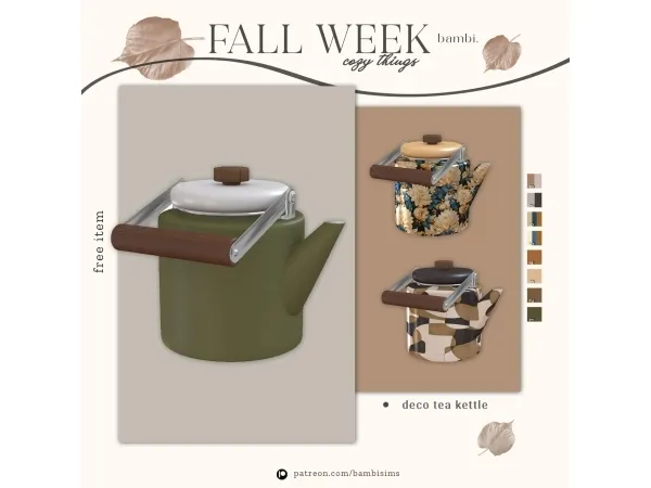 Alpha fall week two toned deco tea kettle ( freebies ) - The Sims 4 Custom Content