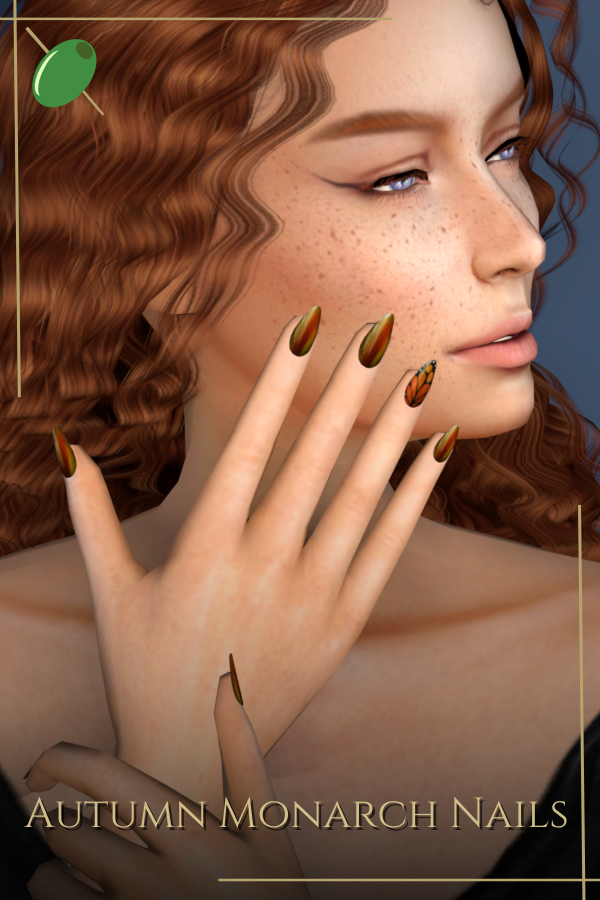 Alpha Autumn Monarch Nails by pitted0live - The Sims 4 Custom Content