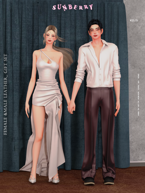 Alpha [SUNBERRY] 2515 GIFT SET FEMALE MALE Leather set by simsfinds - The Sims 4 Custom Content