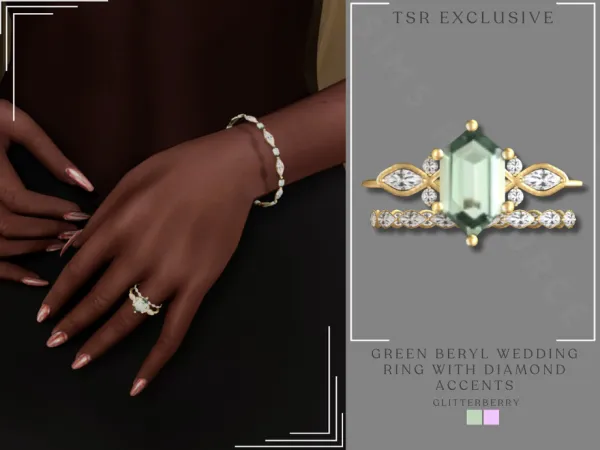 Mix Green Beryl Wedding Ring with Diamond Accents - The Sims 4 Custom Content