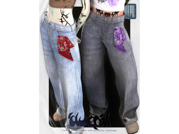 Alpha (Bluepill) 251015 denim jeans with bandana - The Sims 4 Custom Content