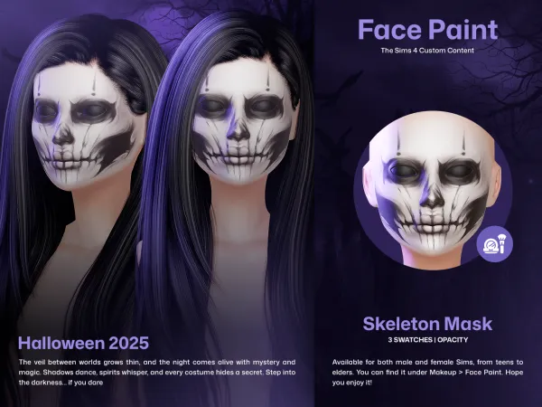 Alpha CUZISLAY Skeleton Face Paint - The Sims 4 Custom Content