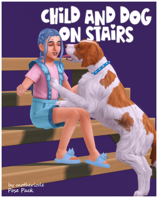 Mix Pose Pack: Child and Dog on Stairs by simsfinds - The Sims 4 custom content