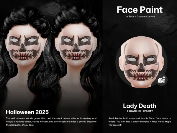 Alpha CUZISLAY Lady Death Face Paint - The Sims 4 Custom Content