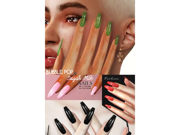 Alpha BUBBLE POP SUGAR MILK Coffin Nails by pralinesims - The Sims 4 Custom Content