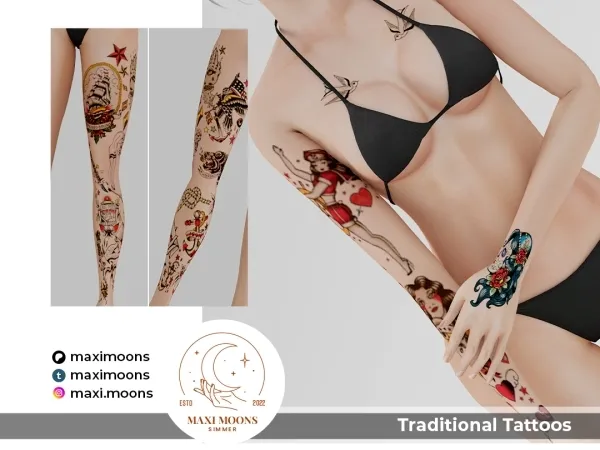 Mix Traditional Tattoos set (Sims 4 Version) - The Sims 4 Custom Content