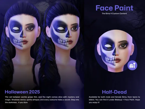 Alpha CUZISLAY Half Dead Face Paint - The Sims 4 Custom Content