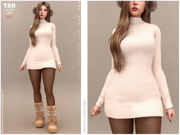 Alpha SNOWFALL RIBBED DRESS BD1623 tr by busra - The Sims 4 Custom Content