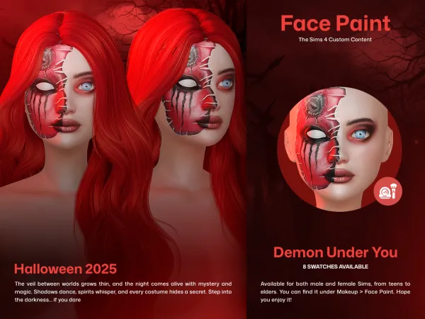 Alpha CUZISLAY Demon Under You Face Paint - The Sims 4 Custom Content