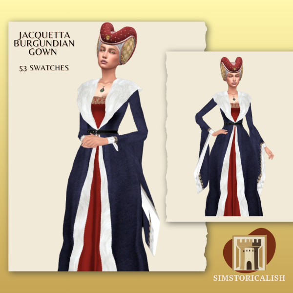 Maxis Match [Simstoricalish] Jacquetta Burgundian Gown by simsfinds - The Sims 4 Custom Content