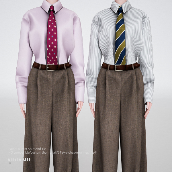 Alpha Saint Laurent Shirt And Tie by simsfinds - The Sims 4 Custom Content