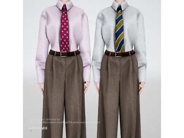 Alpha Saint Laurent Shirt And Tie by charonlee - The Sims 4 Custom Content
