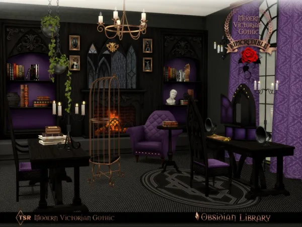 Alpha Modern Victorian Gothic Obsidian Library - The Sims 4 Custom Content
