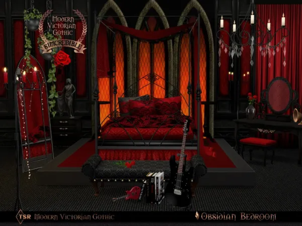 Alpha Modern Victorian Gothic Obsidian Bedroom - The Sims 4 Custom Content