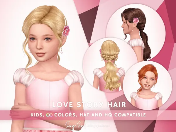 Alpha Love Story Hair Bangs Version Kids - The Sims 4 Custom Content