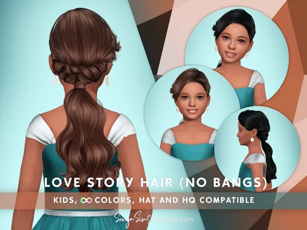 Alpha Love Story Hair Kids No Bangs Version - The Sims 4 Custom Content