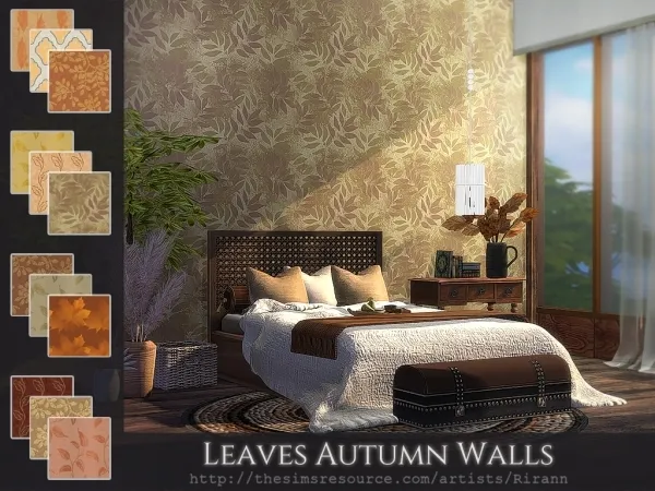 Alpha Leaves Autumn Walls - The Sims 4 Custom Content