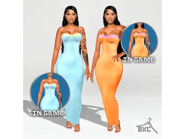 Alpha AIZA POWDER CONTRAST MAXI DRESS by baddiexsimmer - The Sims 4 Custom Content