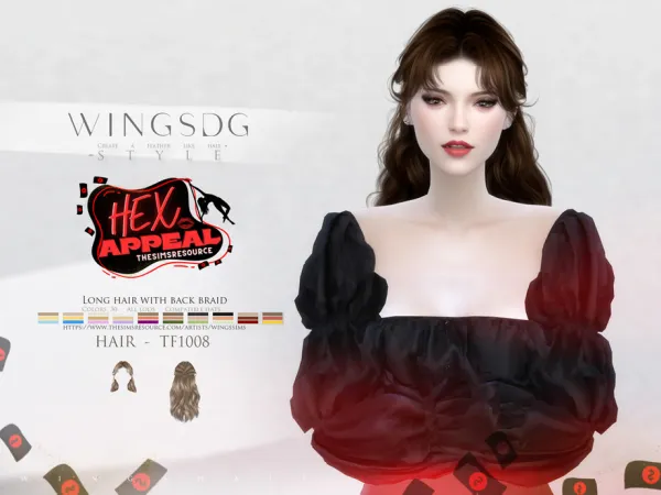Alpha WINGS TF1008 Long hair with back braid by wingssims - The Sims 4 Custom Content