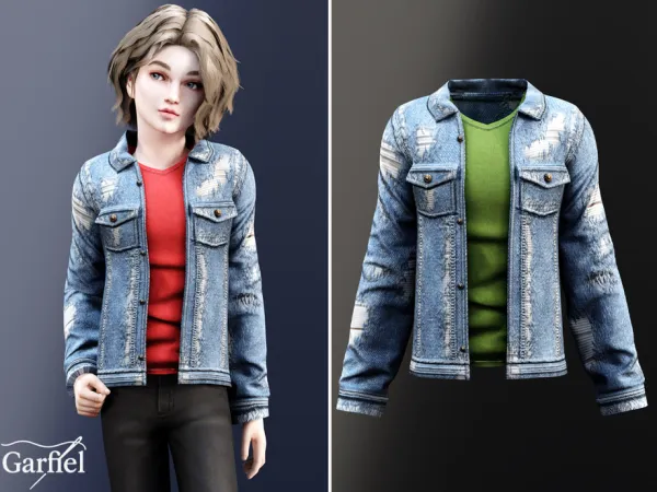 Child - Distressed denim jacket with colorful casual t-shirt by Garfiel