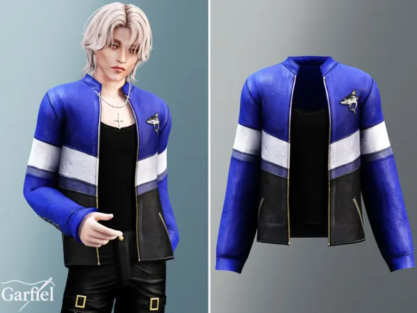 Alpha Adult K pop stage jacket with shark emblem by Garfiel - The Sims 4 Custom Content