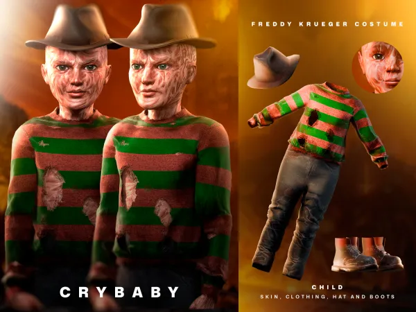 Alpha CRYBABY Freddy Krueger Costume (A Nightmare on Elm Street) I Child - The Sims 4 Custom Content